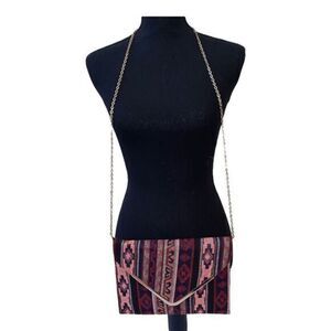 Bohemian Woven Envelope Clutch Snap Closure Purse